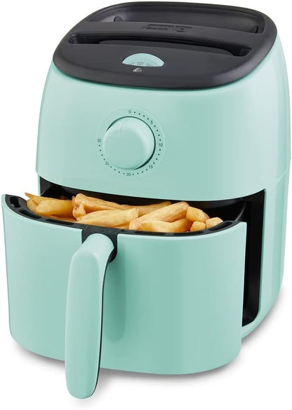 Electric Air Fryer Oven Cooker with Temperature Control, Non-Stick Fry Basket, Recipe Guide + Auto Shut Off Feature, 1000-Watt, 2.6Qt, Aqua