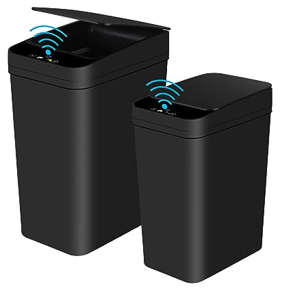 EXCELLENT Bathroom Automatic Trash Can 2 Pack 2.2 Gallon Touchless Motion Sensor Small Slim Garbage Can with Lid Smart Electric Narrow Waterproof Garbage Bin for Bedroom Office Kitchen (Black)