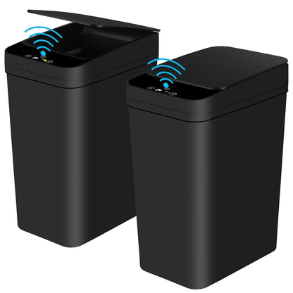 EXCELLENT Bathroom Automatic Trash Can 2 Pack 2.2 Gallon Touchless Motion Sensor Small Slim Garbage Can with Lid Smart Electric Narrow Waterproof Garbage Bin for Bedroom Office Kitchen (Black)