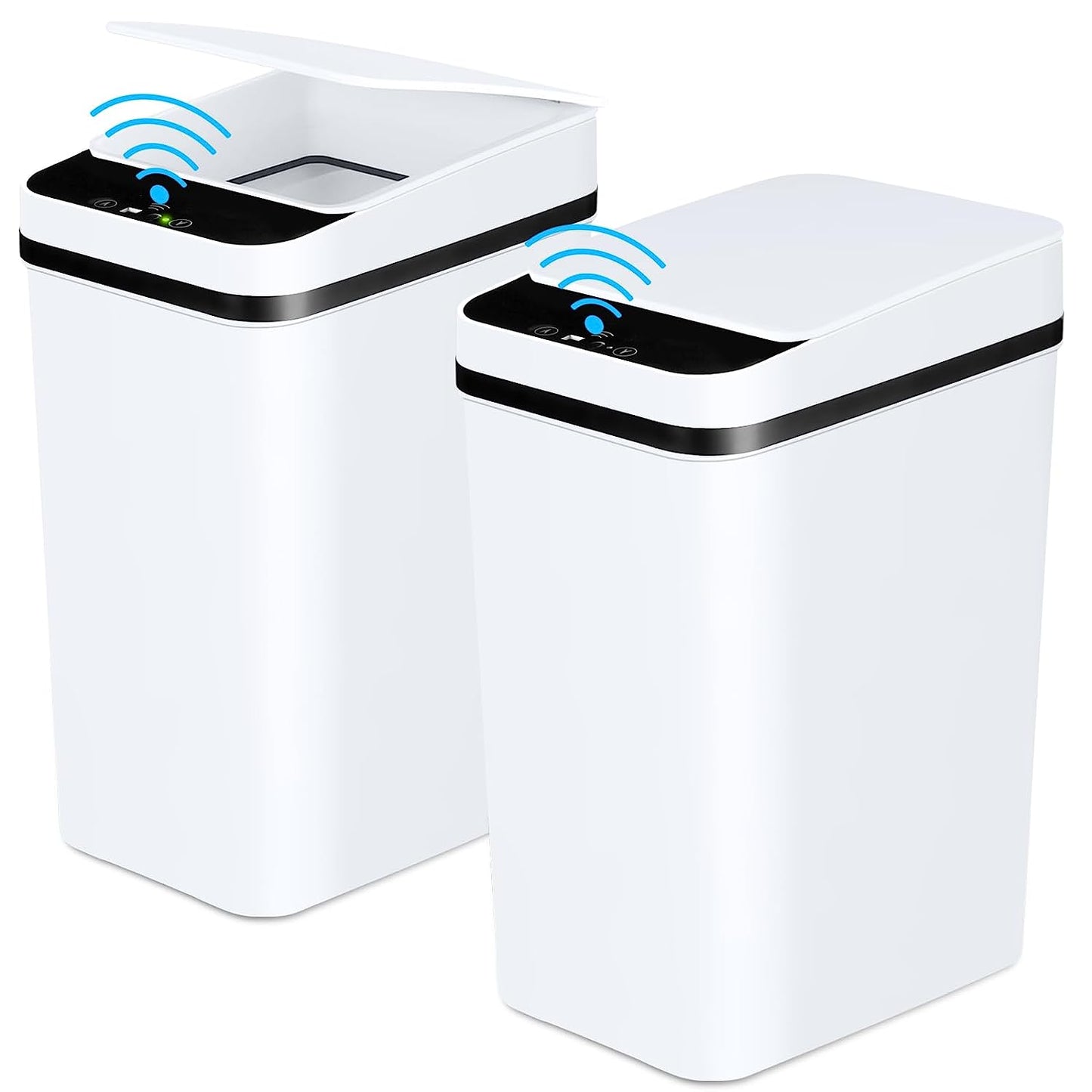 EXCELLENT Bathroom Automatic Trash Can 2 Pack 2.2 Gallon Touchless Motion Sensor Small Slim Garbage Can with Lid Smart Electric Narrow Waterproof Garbage Bin for Bedroom Office Kitchen (Black)