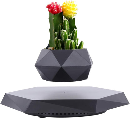 Floating Plant Pot, Magnetic Levitating Planter, Rotating Levitation Bonsai Flower Pot for Home Office, Table Desk Futuristic Gadgets Room Decor SIM10-PZ1-BLACK