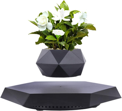 Floating Plant Pot, Magnetic Levitating Planter, Rotating Levitation Bonsai Flower Pot for Home Office, Table Desk Futuristic Gadgets Room Decor SIM10-PZ1-BLACK