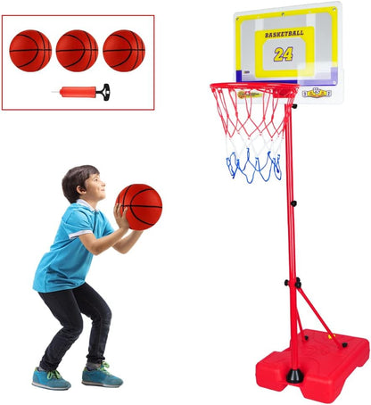 FIRST- RATE Basketball Hoop for Kids Toddler Toys Portable Adjustable Height 3.2FT-6.6FT with 3 Balls Mini Basketball Hoops Indoor Goals Youth Outdoor Gifts Boy Girl Age 3 4 5 6 7 8 Year Old Backyard Game