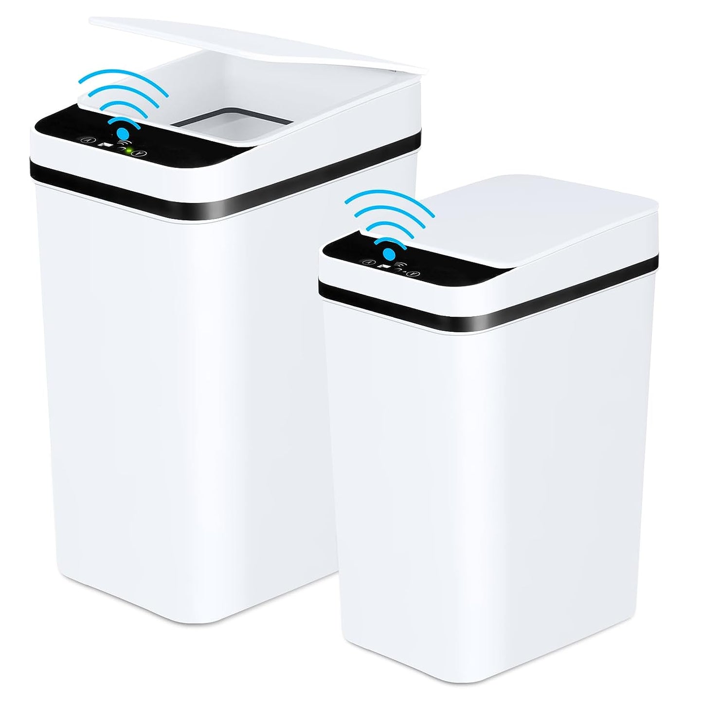 EXCELLENT Bathroom Automatic Trash Can 2 Pack 2.2 Gallon Touchless Motion Sensor Small Slim Garbage Can with Lid Smart Electric Narrow Waterproof Garbage Bin for Bedroom Office Kitchen (Black)