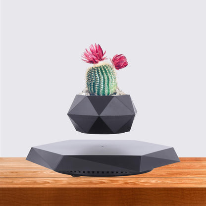 Floating Plant Pot, Magnetic Levitating Planter, Rotating Levitation Bonsai Flower Pot for Home Office, Table Desk Futuristic Gadgets Room Decor SIM10-PZ1-BLACK