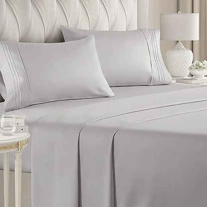 King Size Sheet Set - Breathable & Cooling - Hotel Luxury Bed Sheets - Extra Soft - Deep Pockets - Easy Fit - 4 Piece Set - Wrinkle Free - Comfy - Dark Grey Bed Sheets - Kings Sheets - Fitted Sheets