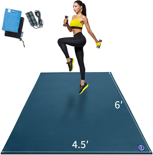 Large Exercise Mat 6'x4.5'x7mm, Ultra Durable Workout Mats for Home Gym Flooring, Non-Slip, Thick Cardio Mat for Plyo, MMA, Jump, Weightlifting- Shoe Friendly, Eco Friendly