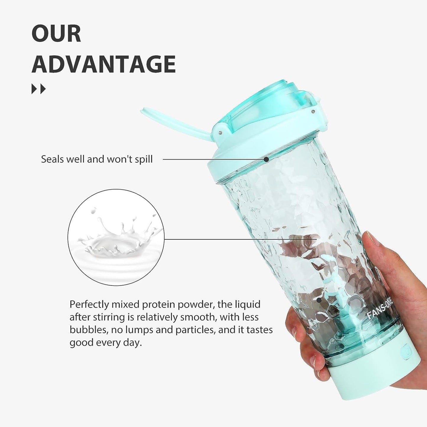 Electric Protein Shaker Bottle, 24 oz Blender Bottles Electric, Protein Mixer, Electric Blender Bottle, Built-in Fast USB-C Charging and Ambient Light for Gym Lovers(Black)