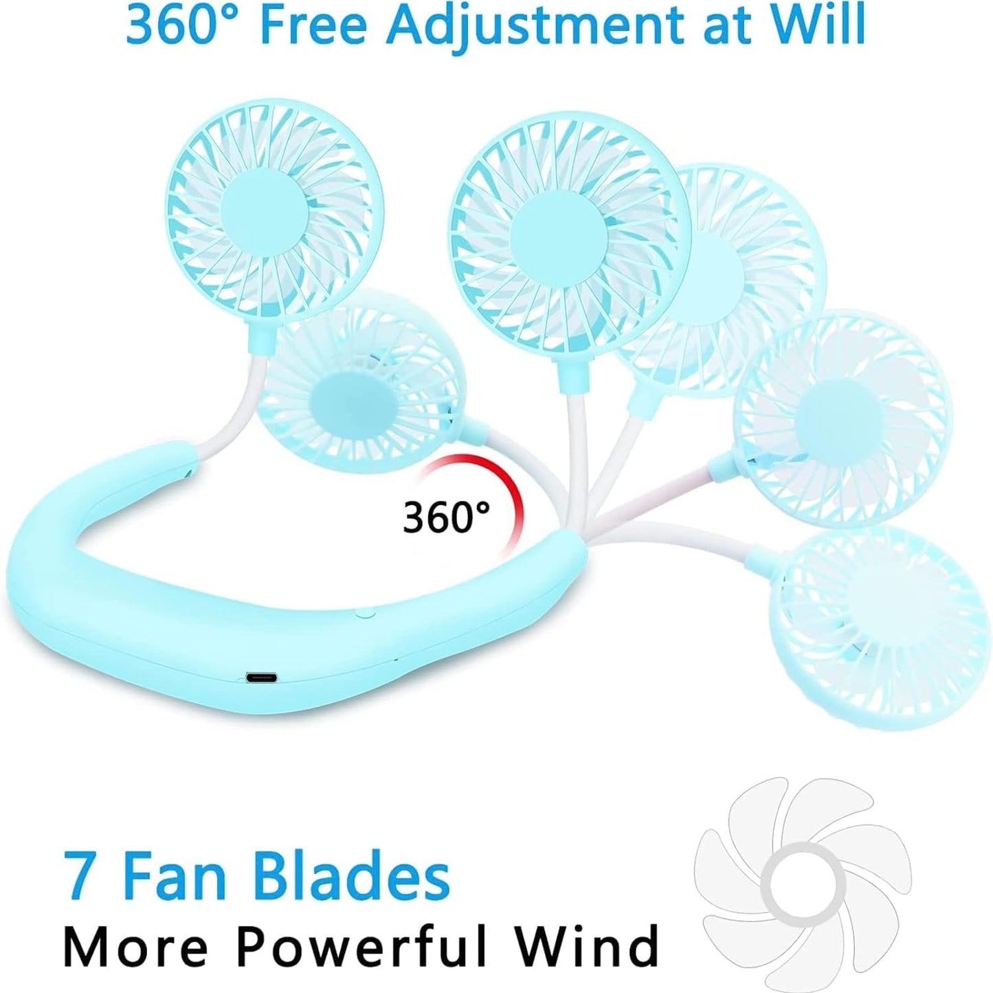 Neck Fan Portable Face Fan Personal USB Hands-Free Mini Wearable Sports Handheld Cooling Small New Fans Around Your Neck for Travel Office Room Household Outdoor, 300*190