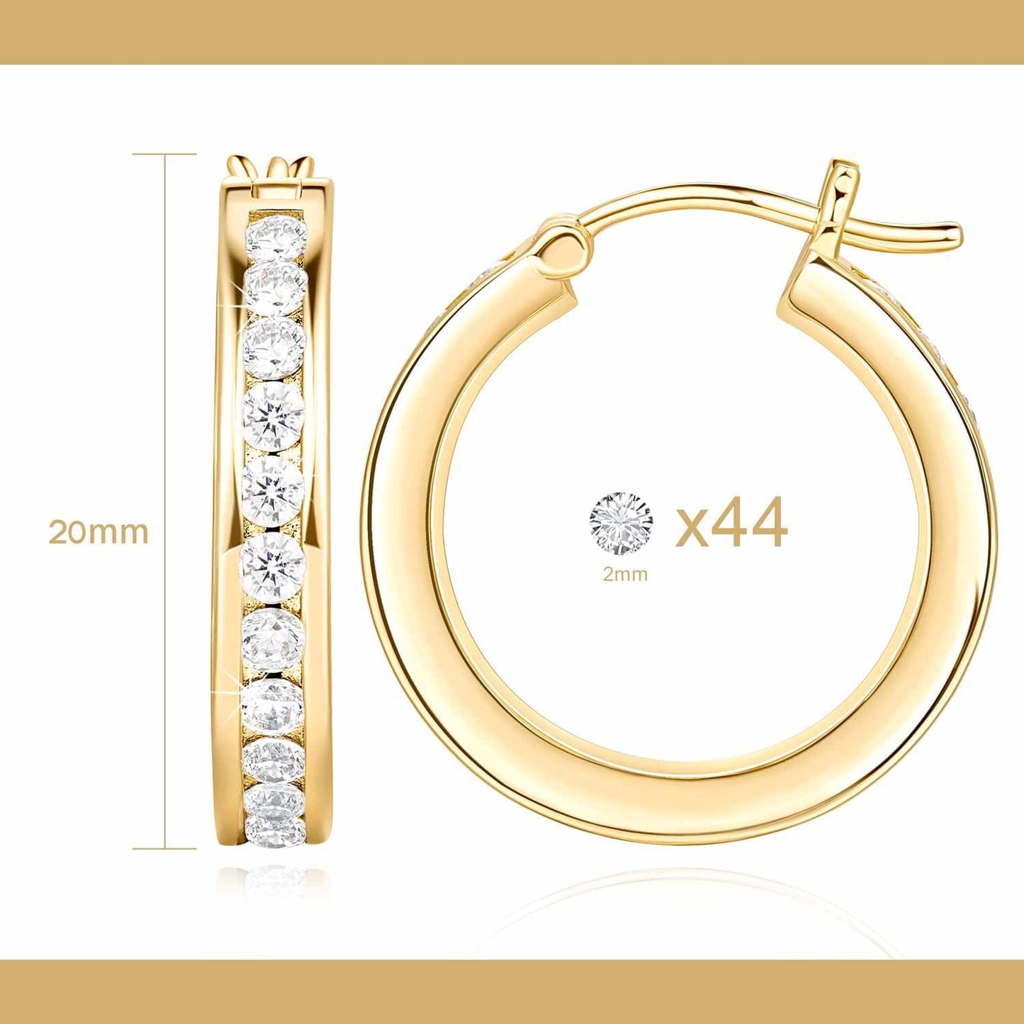 14K Gold Earrings Gold Diamond Hoop Earrings for Women 14K Gold Earrings for Women Radiant Gold Hoop Earrings (20mm)