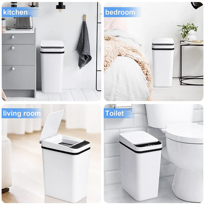 EXCELLENT Bathroom Automatic Trash Can 2 Pack 2.2 Gallon Touchless Motion Sensor Small Slim Garbage Can with Lid Smart Electric Narrow Waterproof Garbage Bin for Bedroom Office Kitchen (Black)