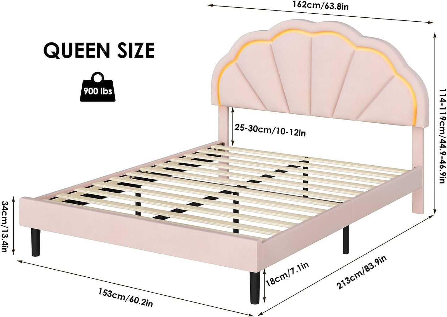 Queen Smart LED Bed Frame with Adjustable Elegant Flowers Headboard, Platform Bed Frame Queen Size with Wooden Slats Support, No Box Spring Needed, Easy Assembly, Beige