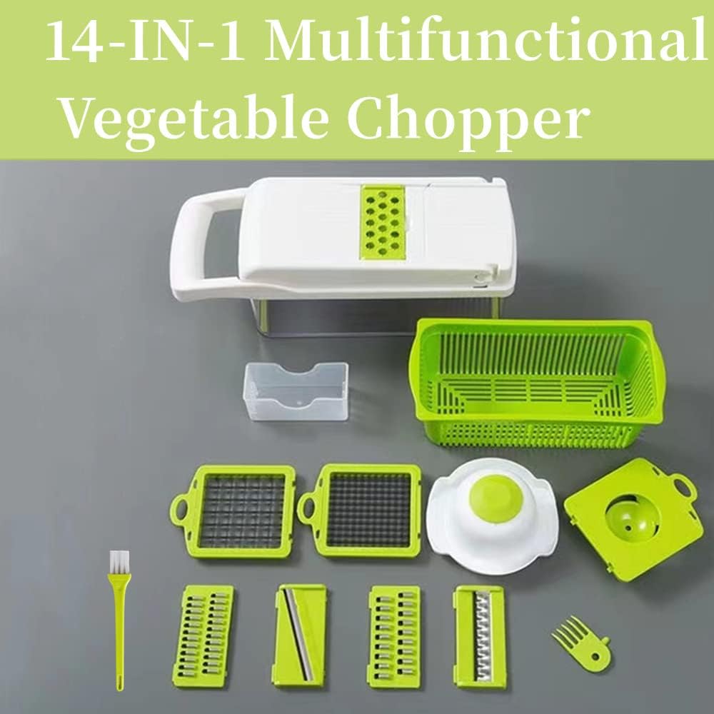 Vegetable Chopper Slicer 16-in-1 with Spice Chopper Set 7 Blades Veggie Dicer Onion Fruit Cutter (gray set)