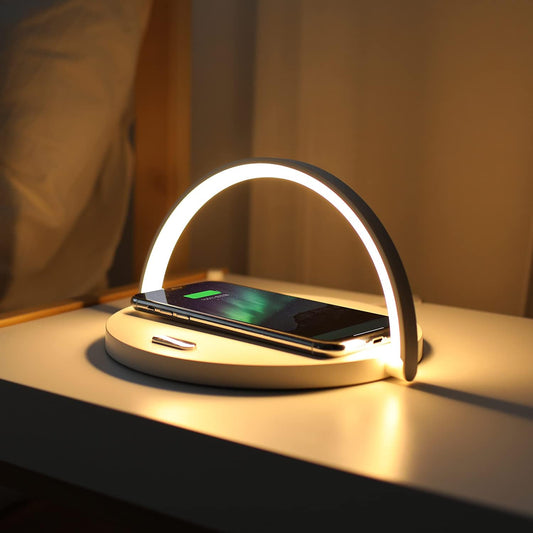 Modern Simple Wireless Charging Nightlight (Wood), Max.15W Fast Wireless Charger, Touch Control, 3-Level Brightness, for Galaxy S10/S20/Note 10, iPhone X/11/11 Pro, Airpods 2, LG V50/G7/G8