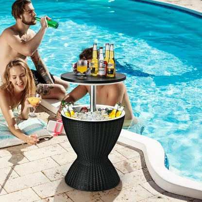 Outdoor Cool Bar Table, 8 Gallon Beer and Wine Cooler Table, Patio Furniture & Hot Tub Side Table, Beverage Cooler, Rattan Style Patio, Cocktail Bar for Patio Pool Party-Grey