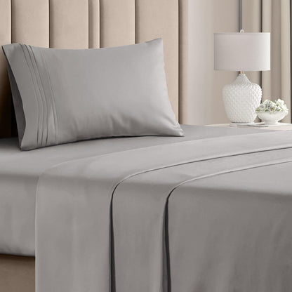 King Size Sheet Set - Breathable & Cooling - Hotel Luxury Bed Sheets - Extra Soft - Deep Pockets - Easy Fit - 4 Piece Set - Wrinkle Free - Comfy - Dark Grey Bed Sheets - Kings Sheets - Fitted Sheets