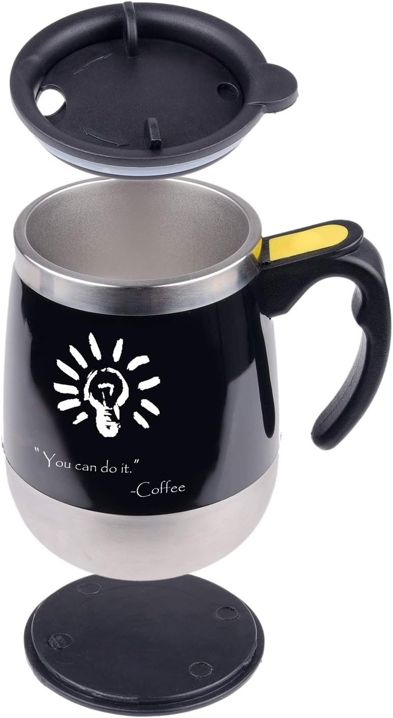 Self stirring coffee mug - Automatic mixing stainless steel cup - To stir your coffee, tea, hot chocolate, milk, protein shake, bouillon, etc. - Ideal for office, school, gym, home - 400 ml / 13.5 oz