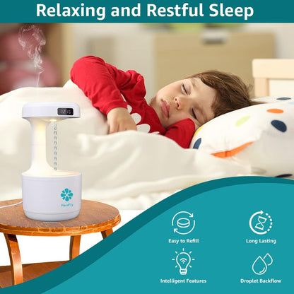 COOL HUMIDIFIER FOR BEDROOM, CUTE HUMIDIFIER WITH ANTI-GRAVITY HUMIDIFIER, CHARGER INCLUDED, CHARGE ON 5V/2A OR GREATER WATTS SPORTED, 800ML WATER TANK (WHITE)