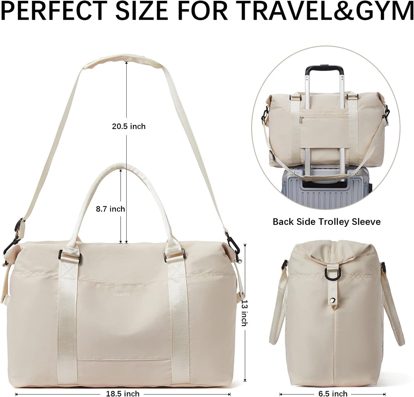 Large Duffle Bag Weekender for Women Travel Tote Lightweight Carry On Overnight Girls Beige