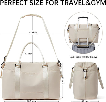 Large Duffle Bag Weekender for Women Travel Tote Lightweight Carry On Overnight Girls Beige