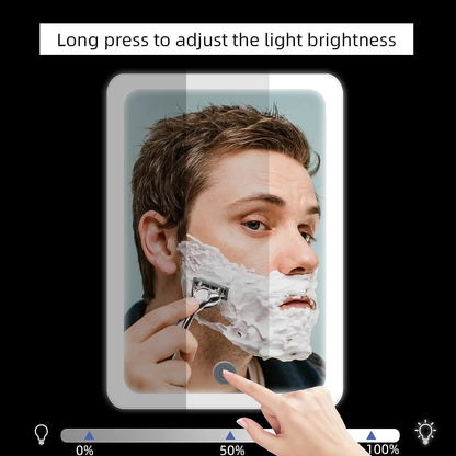 Heated Shower Mirror Fogless for Shaving with LED Light of 8X5.5inch, Rechargeable Fogless Mirror for Shower with 2 Razor Holders, Made of Real Glass, No Distortion