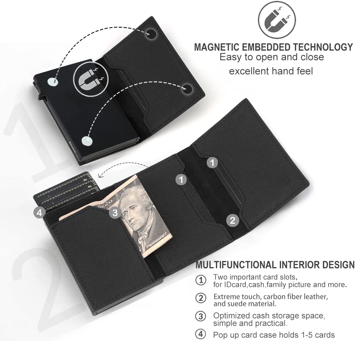 Mens Slim wallet with Money Clip RFID Blocking Credit Card holder Minimalist wallet for Men with Gift Box (Carbon Leather)