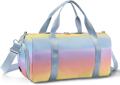 Affordable Travel Duffel Bags for Girls Kids Waterproof Sports Gym Bag for Women, Tie-dye Dance Bag for Girls Teen Overnight Duffel Bag with Shoe Compartment Ballet Small Gym Bag（Pink Rainbow）