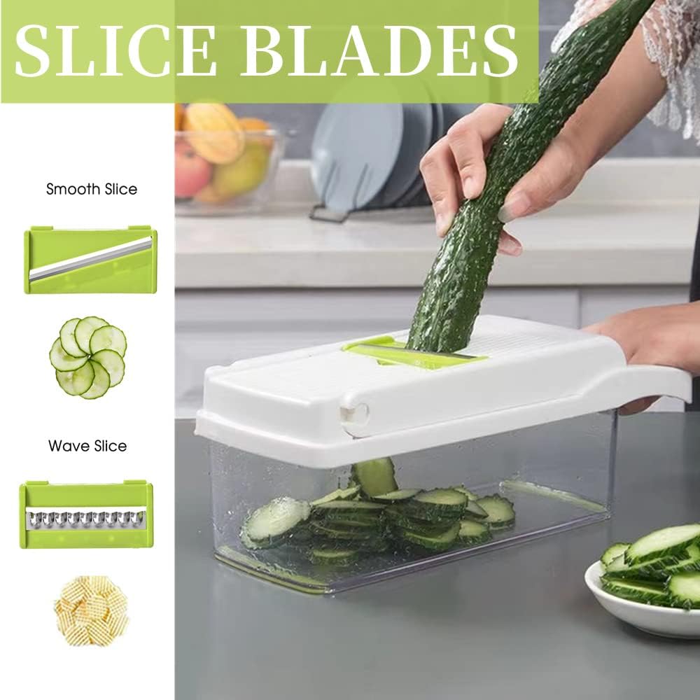 Vegetable Chopper Slicer 16-in-1 with Spice Chopper Set 7 Blades Veggie Dicer Onion Fruit Cutter (gray set)