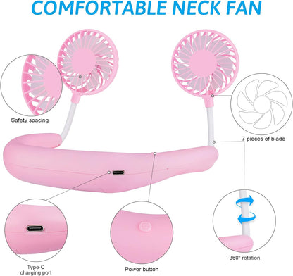 Neck Fan Portable Face Fan Personal USB Hands-Free Mini Wearable Sports Handheld Cooling Small New Fans Around Your Neck for Travel Office Room Household Outdoor, 300*190