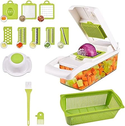 Vegetable Chopper Slicer 16-in-1 with Spice Chopper Set 7 Blades Veggie Dicer Onion Fruit Cutter (gray set)