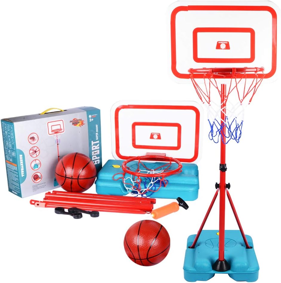 FIRST- RATE Basketball Hoop for Kids Toddler Toys Portable Adjustable Height 3.2FT-6.6FT with 3 Balls Mini Basketball Hoops Indoor Goals Youth Outdoor Gifts Boy Girl Age 3 4 5 6 7 8 Year Old Backyard Game