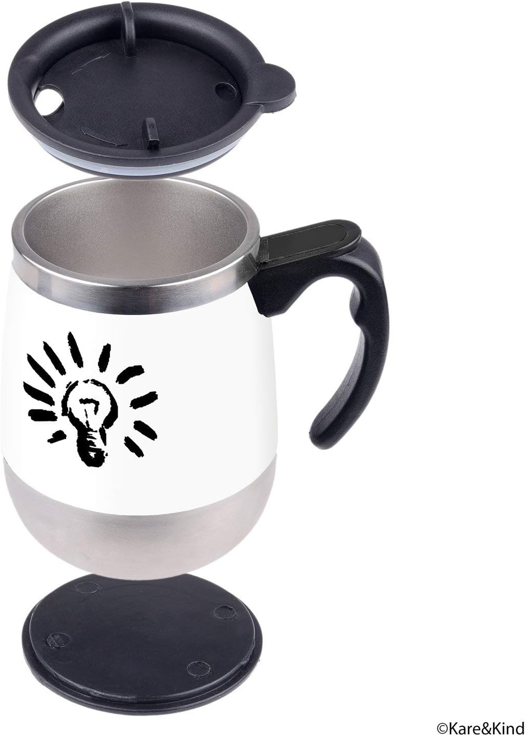 Self stirring coffee mug - Automatic mixing stainless steel cup - To stir your coffee, tea, hot chocolate, milk, protein shake, bouillon, etc. - Ideal for office, school, gym, home - 400 ml / 13.5 oz