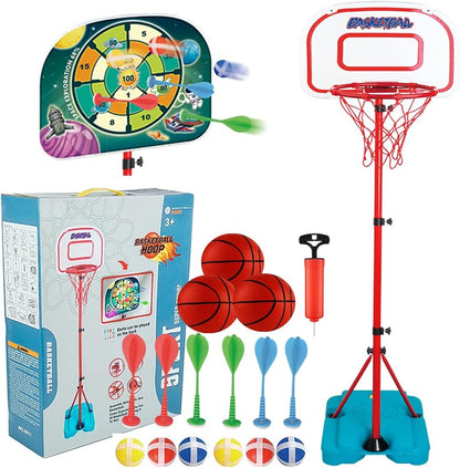 FIRST- RATE Basketball Hoop for Kids Toddler Toys Portable Adjustable Height 3.2FT-6.6FT with 3 Balls Mini Basketball Hoops Indoor Goals Youth Outdoor Gifts Boy Girl Age 3 4 5 6 7 8 Year Old Backyard Game