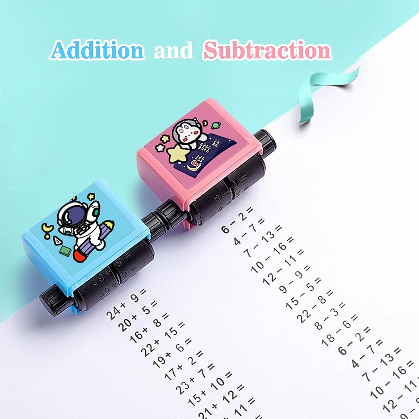 4PCS Smart Math Roller Stamps,Teaching Stamps for Kids,Math Practice Stamps,Addition Subtraction Multiplication Division Math Learning Stamps Within 100,for Preschool Kindergarten Classroom Supplies.