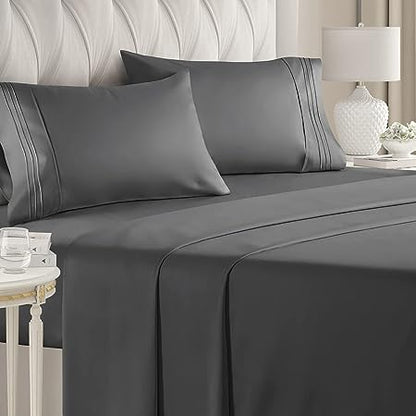 King Size Sheet Set - Breathable & Cooling - Hotel Luxury Bed Sheets - Extra Soft - Deep Pockets - Easy Fit - 4 Piece Set - Wrinkle Free - Comfy - Dark Grey Bed Sheets - Kings Sheets - Fitted Sheets