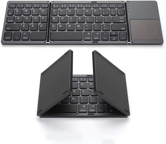 POPULAR Foldable Bluetooth Keyboard, Pocket Size Portable Mini BT Wireless Keyboard with Touchpad for Android, Windows, PC, Tablet, with Rechargeable Li-ion Battery-Dark Gray