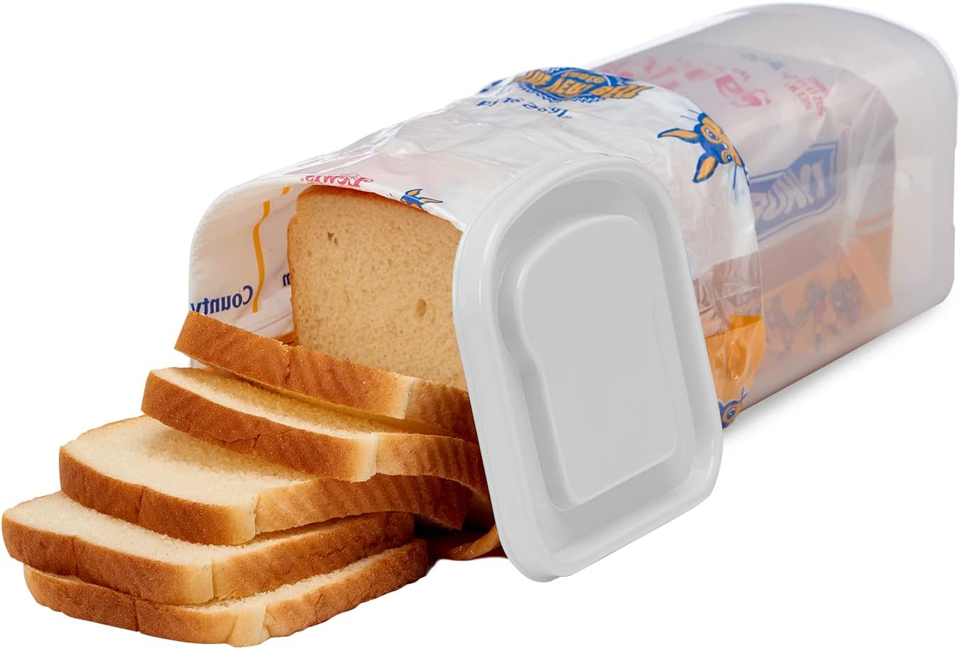 Bread Buddy Bread Box – Fresh Bread Storage Container, Plastic Sandwich Bread Dispenser, White Lid, Pack of 1