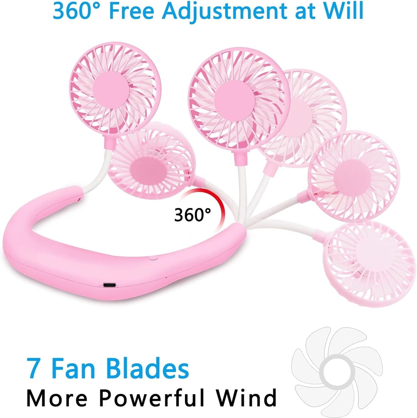 Neck Fan Portable Face Fan Personal USB Hands-Free Mini Wearable Sports Handheld Cooling Small New Fans Around Your Neck for Travel Office Room Household Outdoor, 300*190