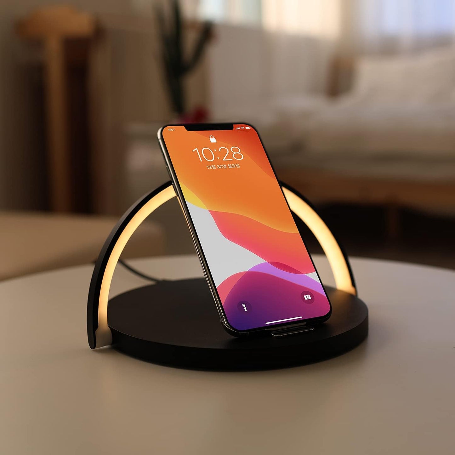 Modern Simple Wireless Charging Nightlight (Wood), Max.15W Fast Wireless Charger, Touch Control, 3-Level Brightness, for Galaxy S10/S20/Note 10, iPhone X/11/11 Pro, Airpods 2, LG V50/G7/G8