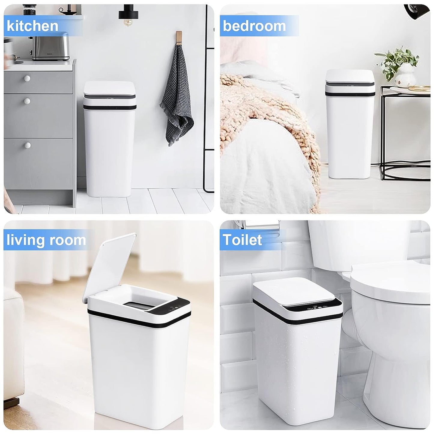 EXCELLENT Bathroom Automatic Trash Can 2 Pack 2.2 Gallon Touchless Motion Sensor Small Slim Garbage Can with Lid Smart Electric Narrow Waterproof Garbage Bin for Bedroom Office Kitchen (Black)