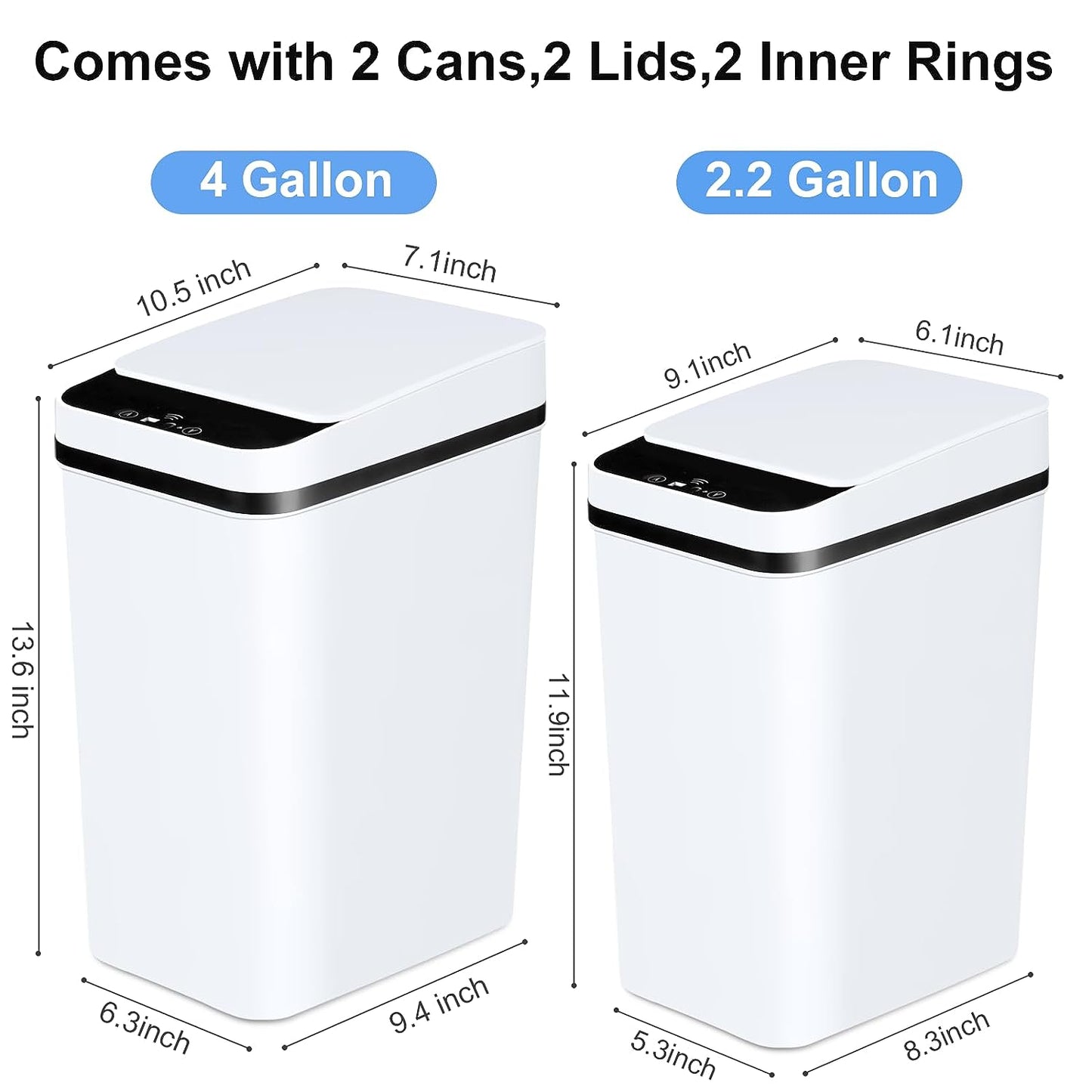 EXCELLENT Bathroom Automatic Trash Can 2 Pack 2.2 Gallon Touchless Motion Sensor Small Slim Garbage Can with Lid Smart Electric Narrow Waterproof Garbage Bin for Bedroom Office Kitchen (Black)