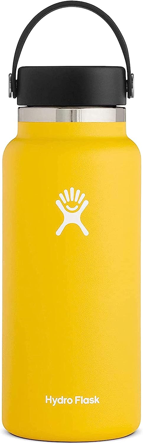 Hydro Flask Water Bottle - Stainless Steel & Vacuum Insulated - Wide Mouth 2.0 with Leak Proof Flex Cap - 32 oz, Sunflower