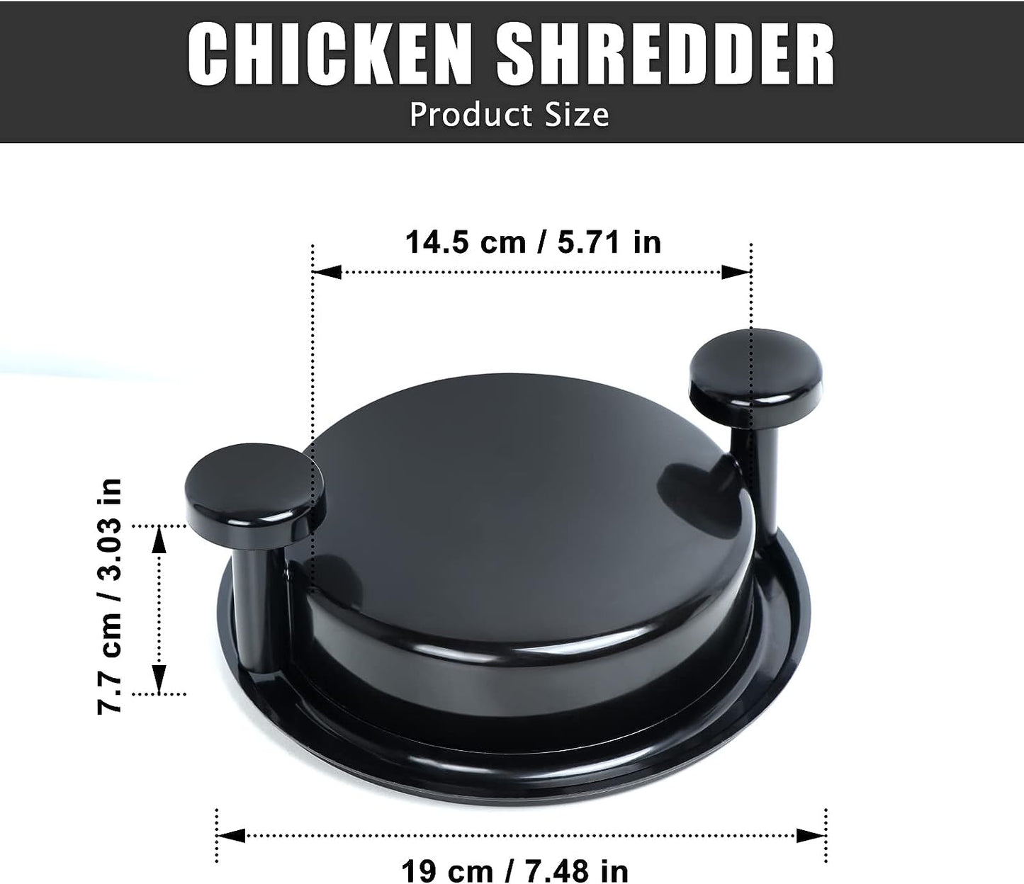 Strong Chicken Shredder Tool Twist, Meat Shredder with Handles and Non-Skid Base, Shred Machine Tool for Pork, Beef and Chicken,Dishwasher Safe - Black