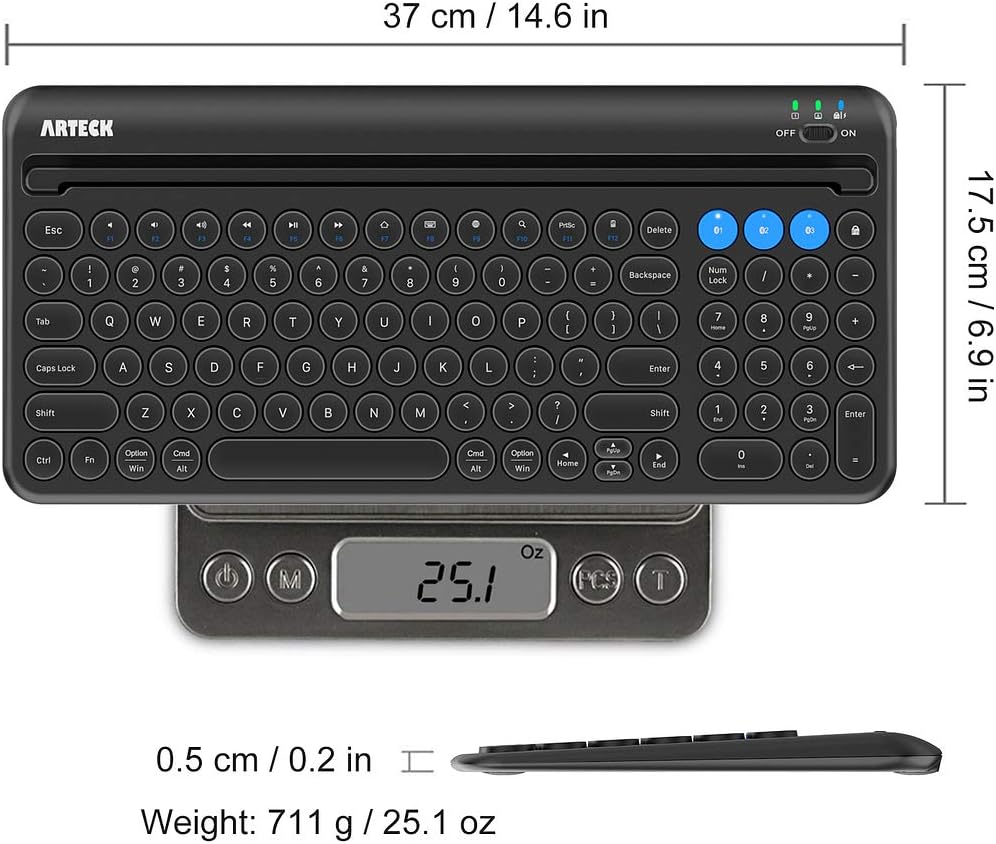 Bluetooth Keyboard Multi-Device Built-in Cellphone Cradle Wireless Keyboard for Windows, iOS, Android, Computer Desktop Laptop Surface Tablet Smartphone Built-in Rechargeable Battery