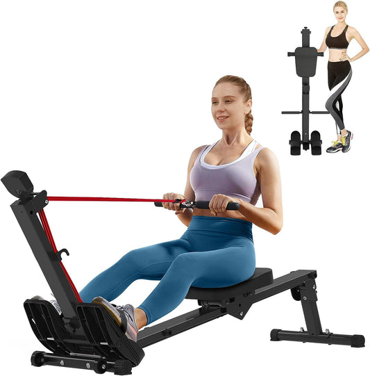 Exceptional Foldable Rowing Machine, Portable Rowing Machines for Home Use Cardio Training Adjustable Elastic Portable Compact Rower LCD Display Loading 300 LBS