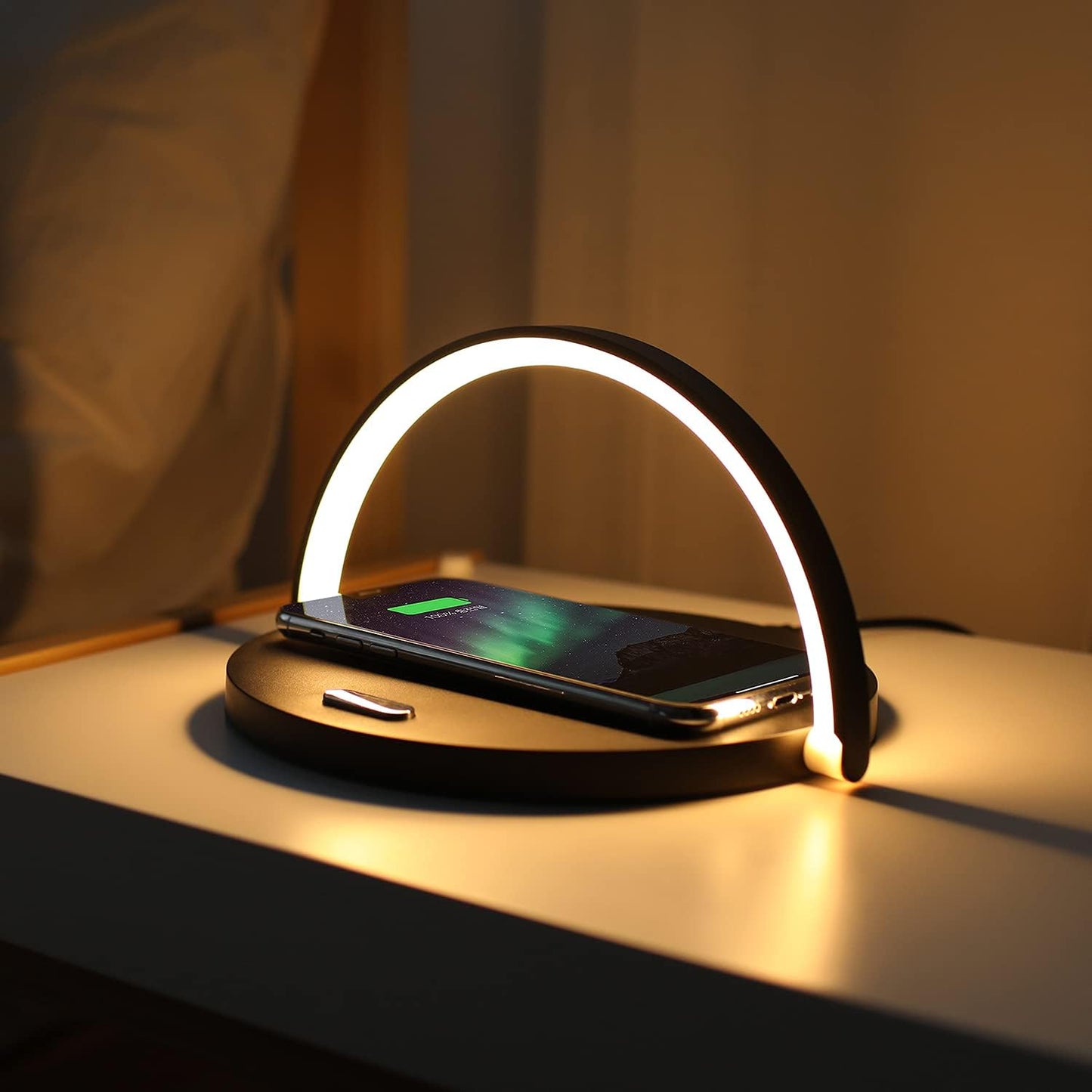 Modern Simple Wireless Charging Nightlight (Wood), Max.15W Fast Wireless Charger, Touch Control, 3-Level Brightness, for Galaxy S10/S20/Note 10, iPhone X/11/11 Pro, Airpods 2, LG V50/G7/G8