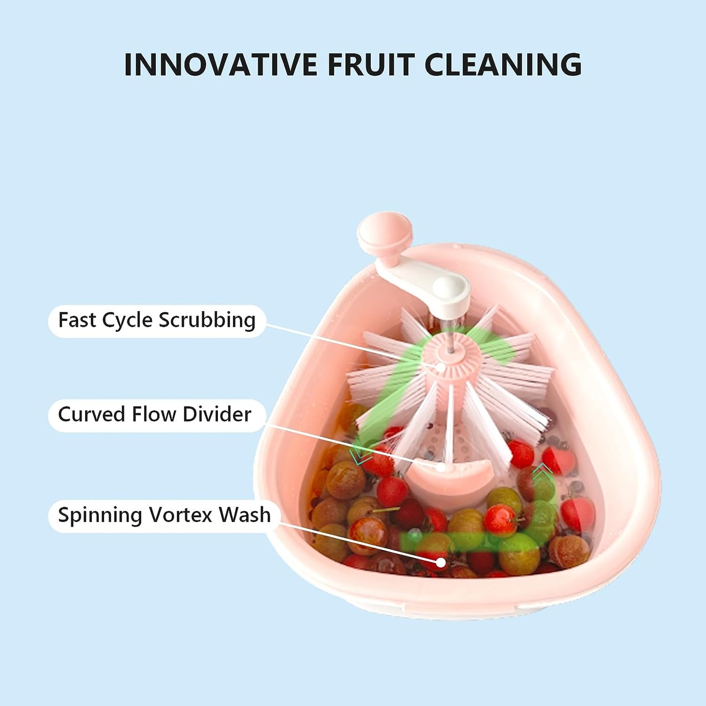 Fruit Cleaner Device, Fruit and Vegetable Washing Machine with Lid, Fruit Washer Spinner with Brush, Portable Fruit Scrubber, 720 Degree Scrubbing Fruit