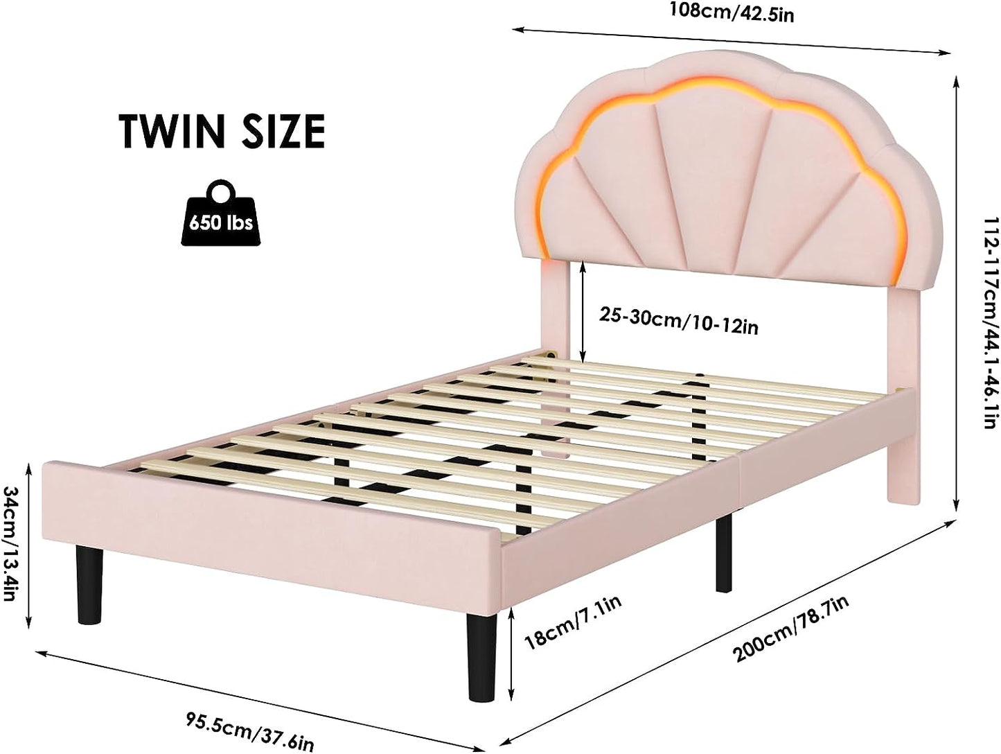 Queen Smart LED Bed Frame with Adjustable Elegant Flowers Headboard, Platform Bed Frame Queen Size with Wooden Slats Support, No Box Spring Needed, Easy Assembly, Beige