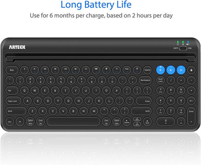 Bluetooth Keyboard Multi-Device Built-in Cellphone Cradle Wireless Keyboard for Windows, iOS, Android, Computer Desktop Laptop Surface Tablet Smartphone Built-in Rechargeable Battery