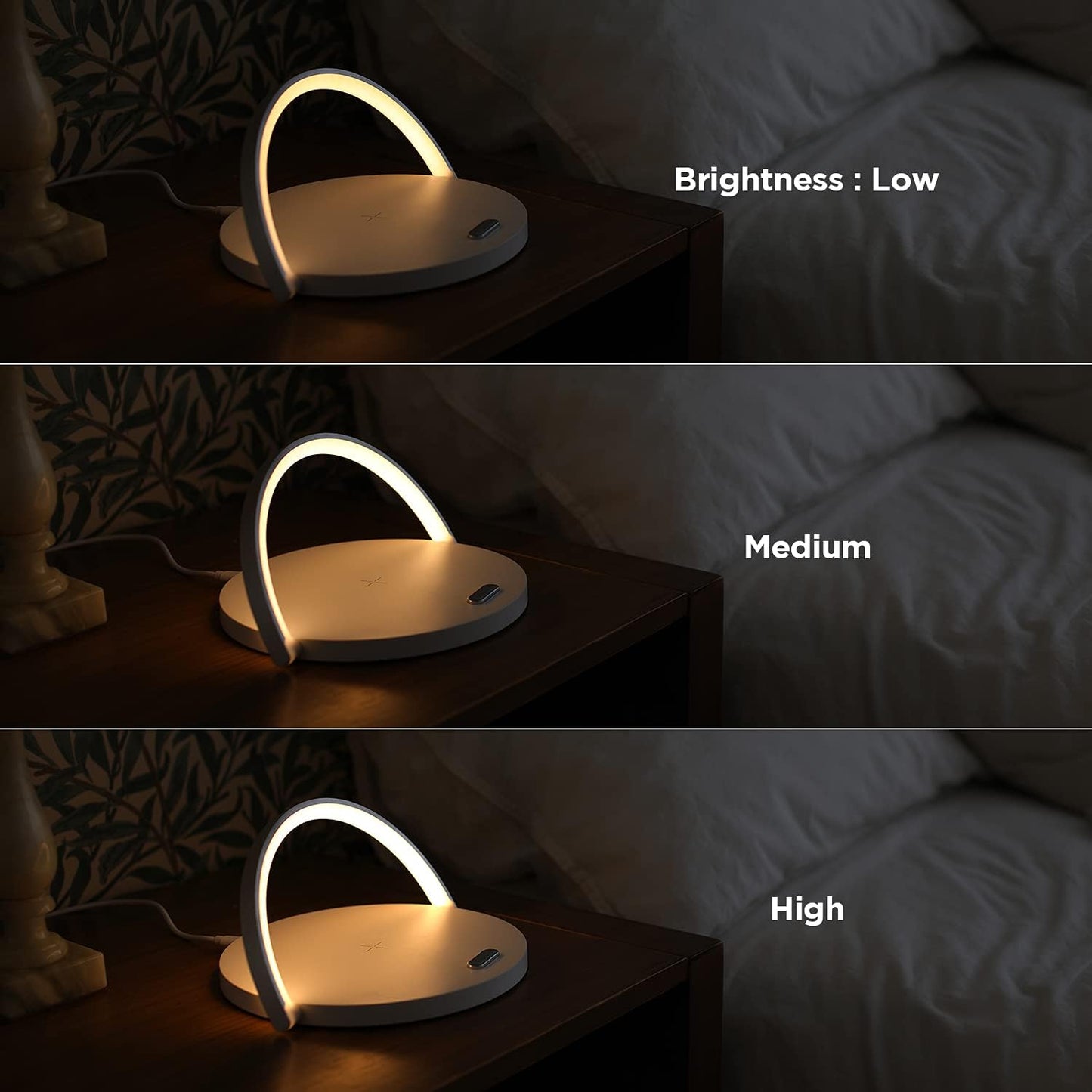 Modern Simple Wireless Charging Nightlight (Wood), Max.15W Fast Wireless Charger, Touch Control, 3-Level Brightness, for Galaxy S10/S20/Note 10, iPhone X/11/11 Pro, Airpods 2, LG V50/G7/G8